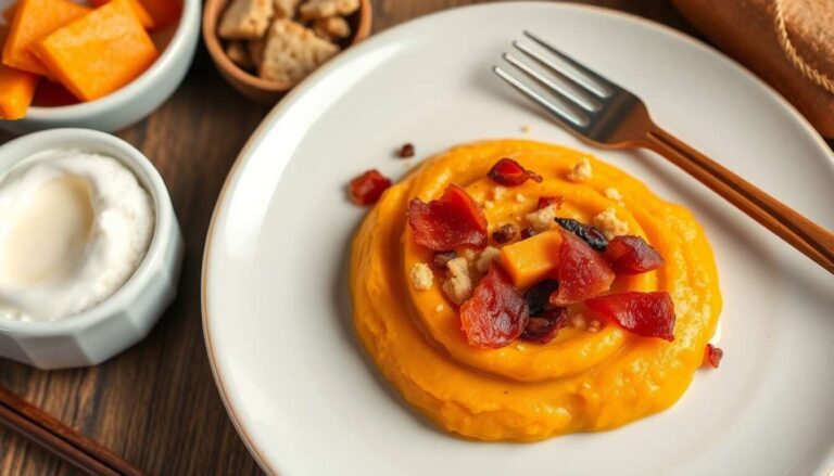 Purée de patates douces à la vanille, crumble de bacon croustillant