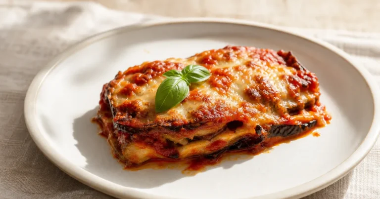Aubergines à la parmigiana façon Jamie Oliver maison, le plat servi à table
