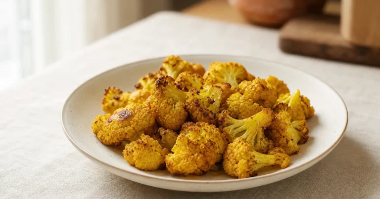 Chou-fleur rôti au curry maison, le plat servi à table