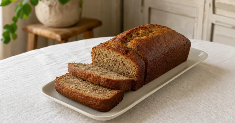 banana bread sans beurre maison, le plat servi à table
