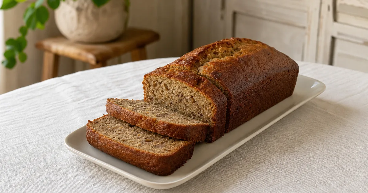 banana bread sans beurre maison, le plat servi à table