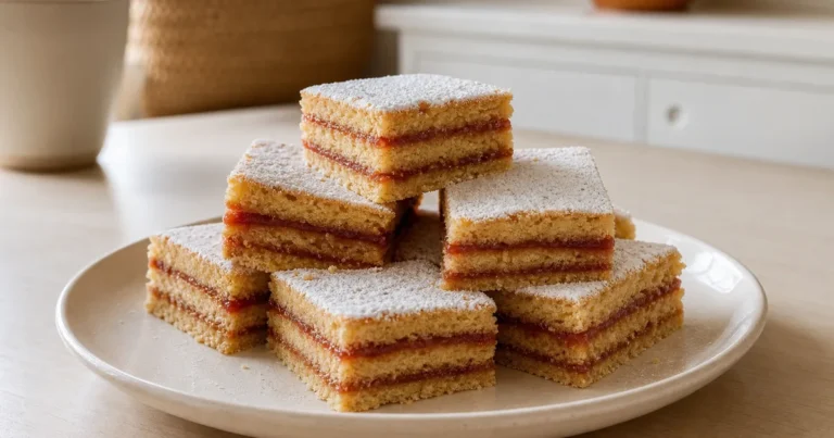 Gâteau Napolitain Mauricien maison, le plat servi à table