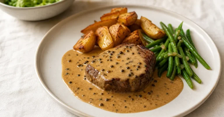 sauce au poivre maison, le plat servi à table