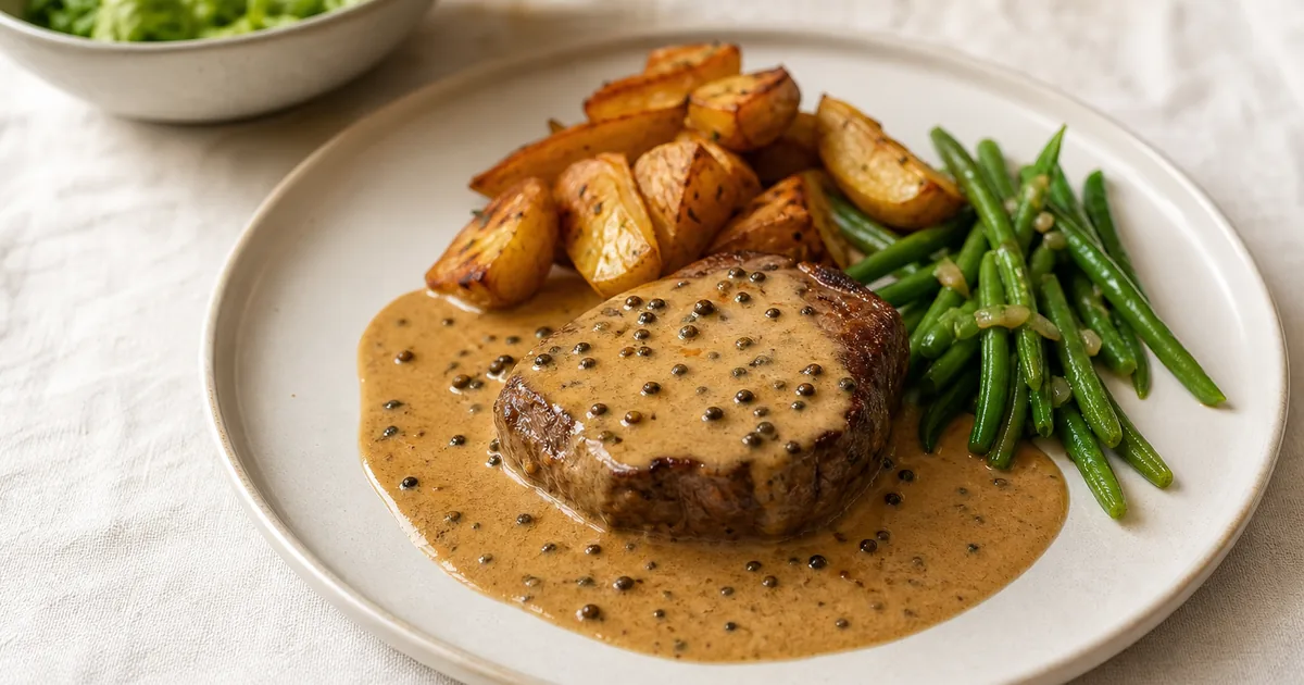 Recette de sauce au poivre maison 1 sauce au poivre maison, le plat servi à table