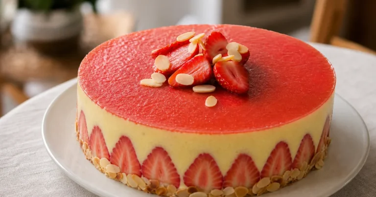 Fraisier maison, le plat servi à table