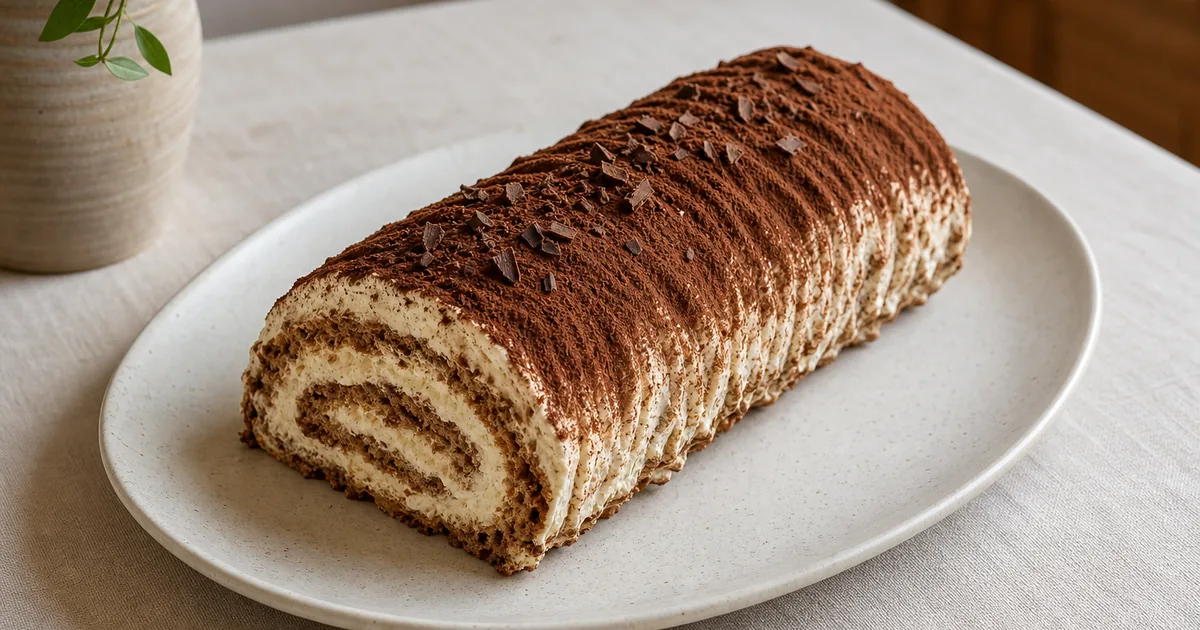 Bûche tiramisu sans sucres ajoutés : recette gourmande et légère 1 Bûche tiramisu sans sucres ajoutés maison, le plat servi à table