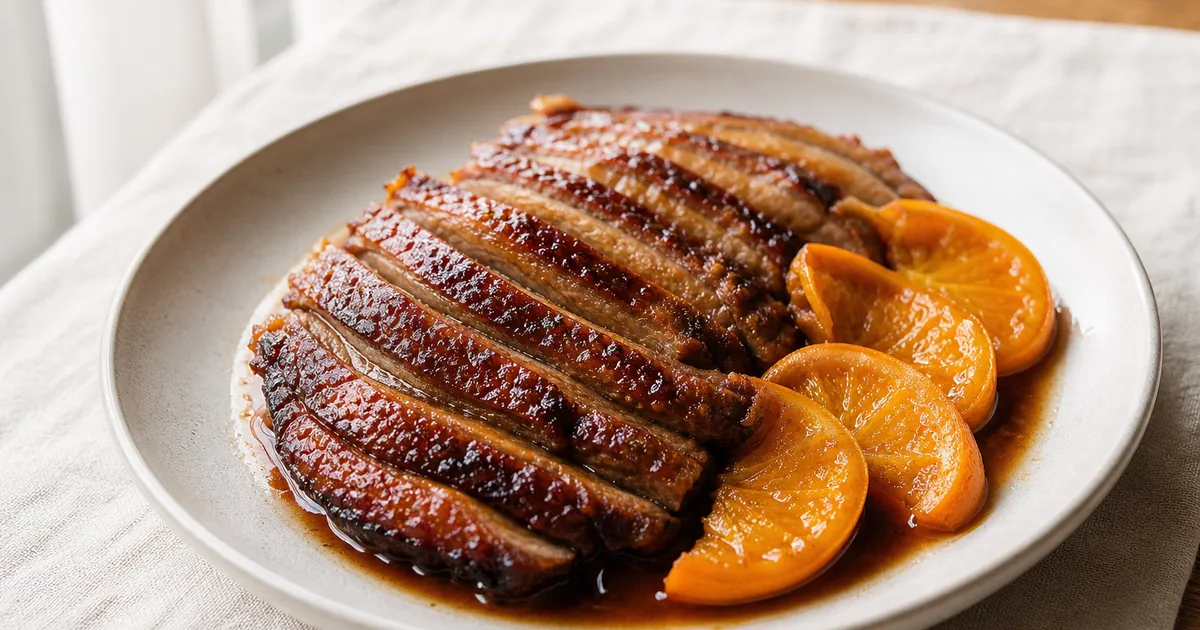 Canette à l'orange pour Noël maison, le plat servi à table