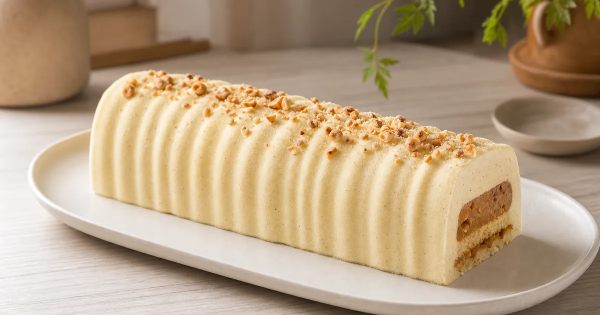 Bûche Vanille Praliné Thermomix maison, le plat servi à table
