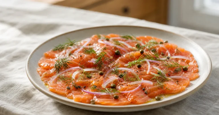 ceviche Scandinave Gravad Laks de Saumon maison, le plat servi à table