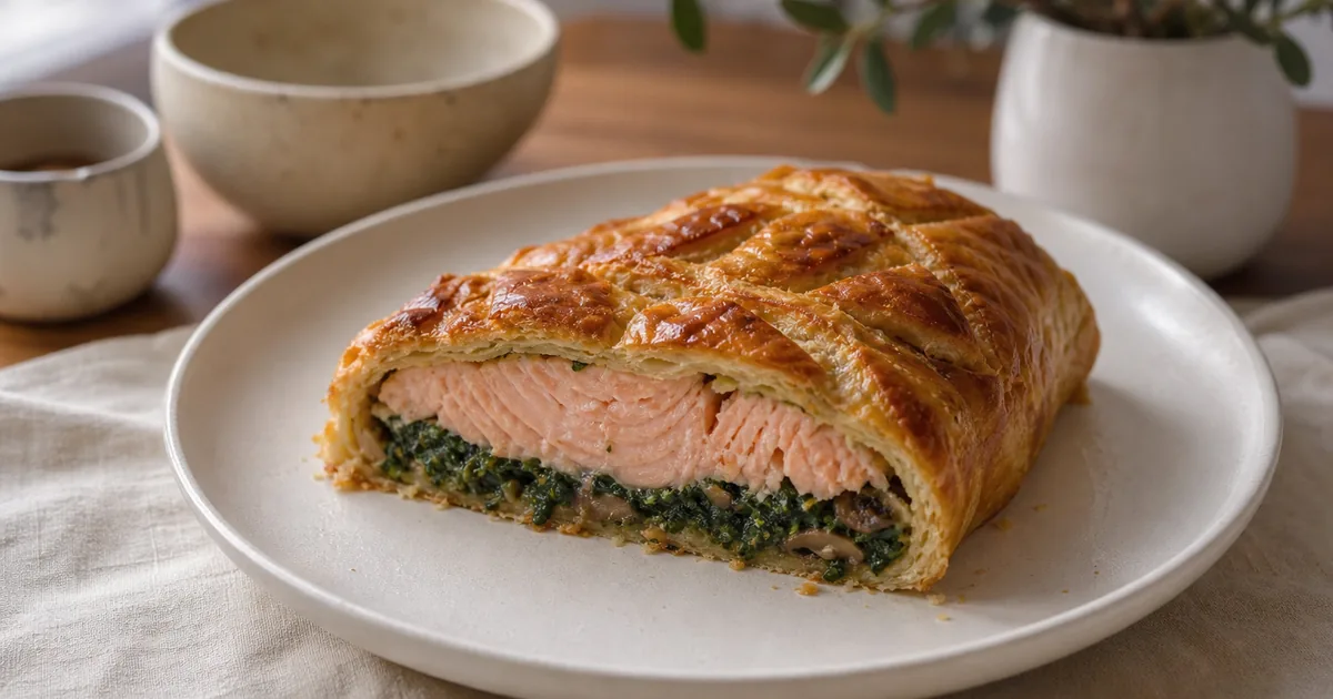 Recette de Saumon Wellington au Thermomix 1 Saumon Wellington au Thermomix maison, le plat servi à table