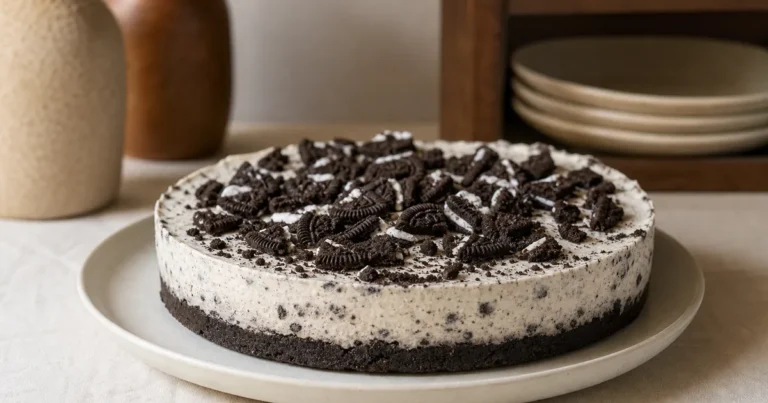 Cheesecake Oreo sans cuisson maison, un dessert servi à table