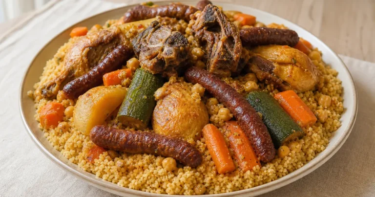 Couscous Royal maison, un plat principal servi à table