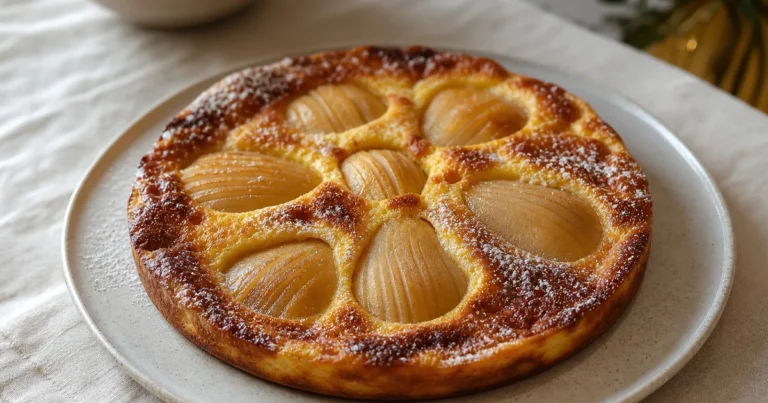 clafoutis d'automne aux poires maison, un dessert servi à table