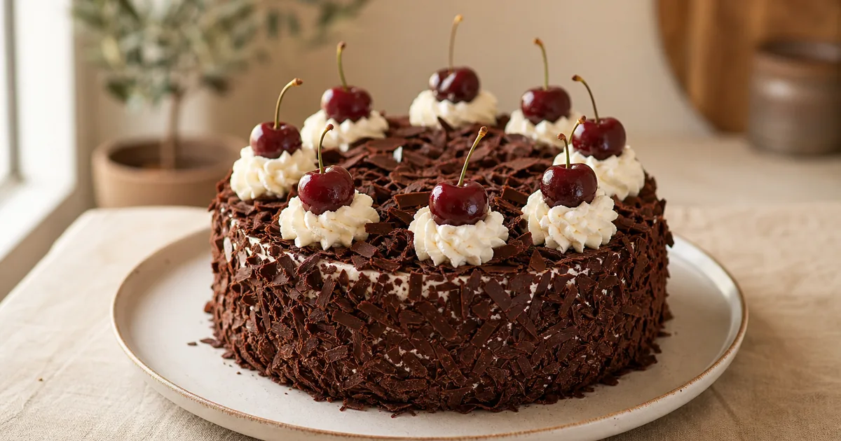 Forêt Noire de Noël maison, un dessert servi à table