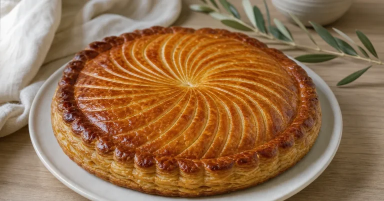 galette des rois aux pommes et amandes maison, un dessert servi à table