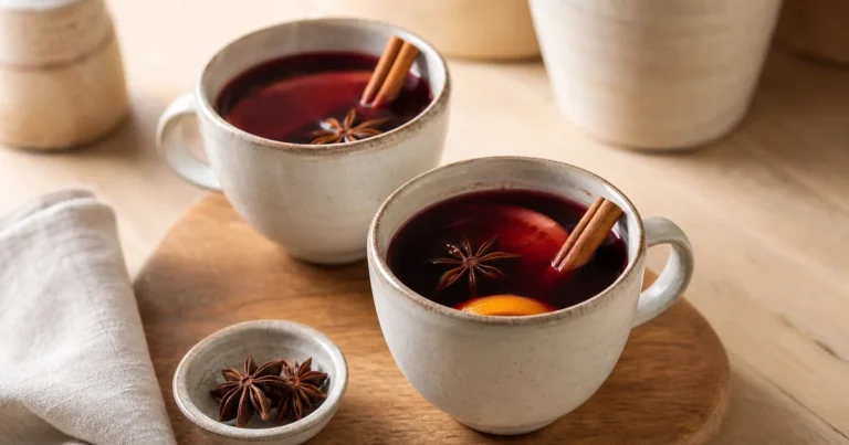 vin chaud aux épices d'Alsace maison, une boisson servie à table