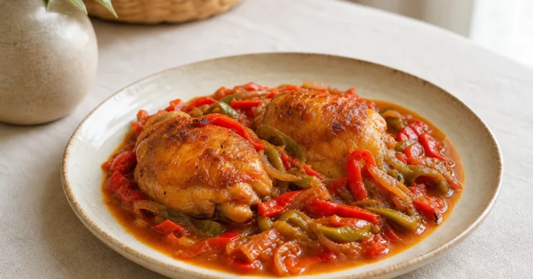 poulet basquaise réussi à tous les coups maison, un plat principal servi à table