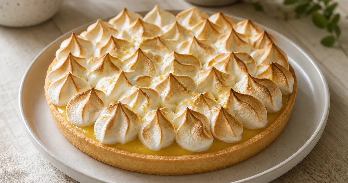 Tarte au Citron Meringuée Marmiton maison, un dessert servi à table