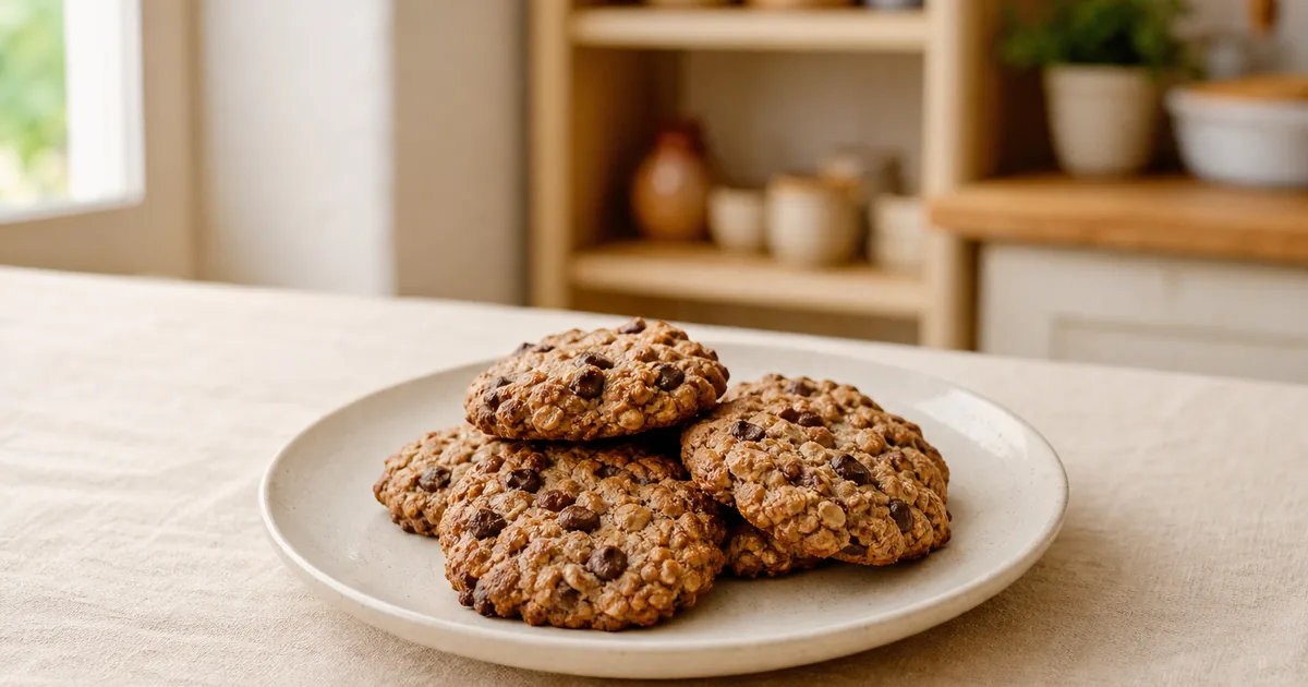 Biscuits Avoine et Banane : recette Facile avec 3 Ingrédients 1 Biscuits Avoine et Banane maison, un dessert servi à table