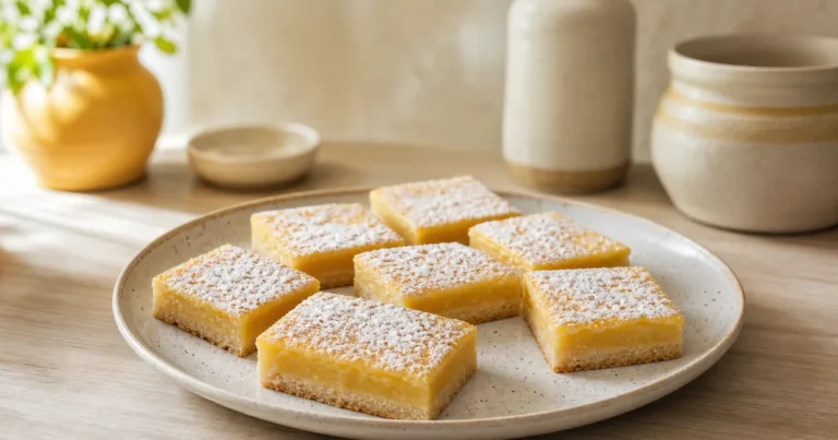 Carrés sablés au citron maison, un dessert servi à table