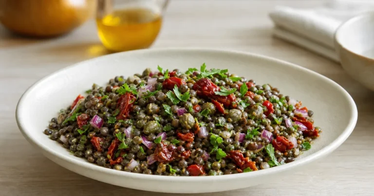 salade de lentilles maison, une entrée servie à table