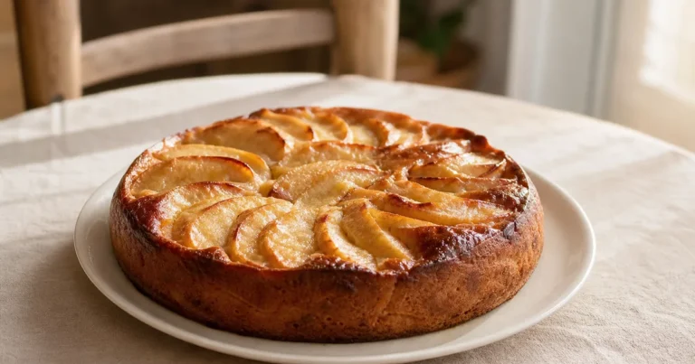 Gâteau aux pommes maison, un dessert servi à table