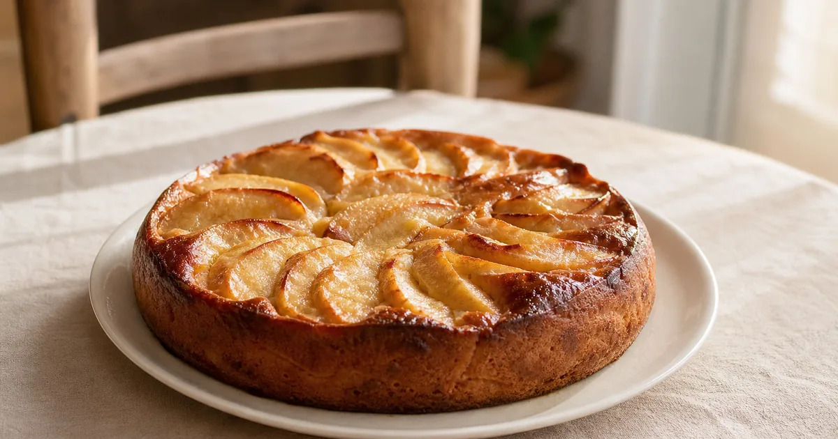 Gâteau aux pommes facile : recette rapide et délicieuse 1 Gâteau aux pommes maison, un dessert servi à table