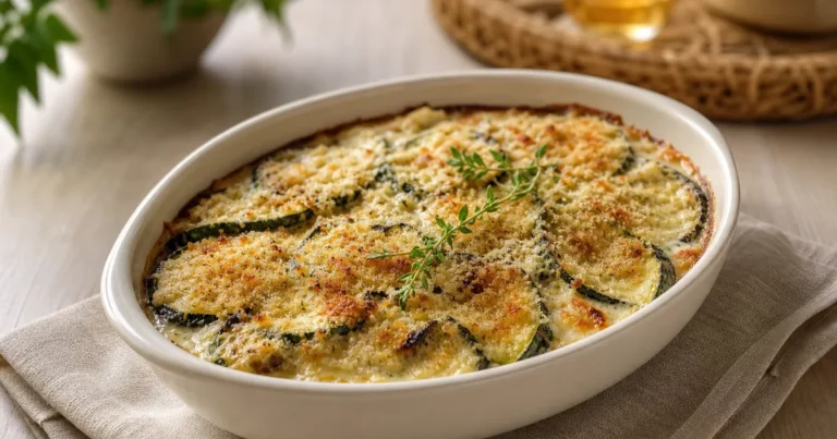 Gratin de courgettes et à préparer maison, un plat principal servi à table