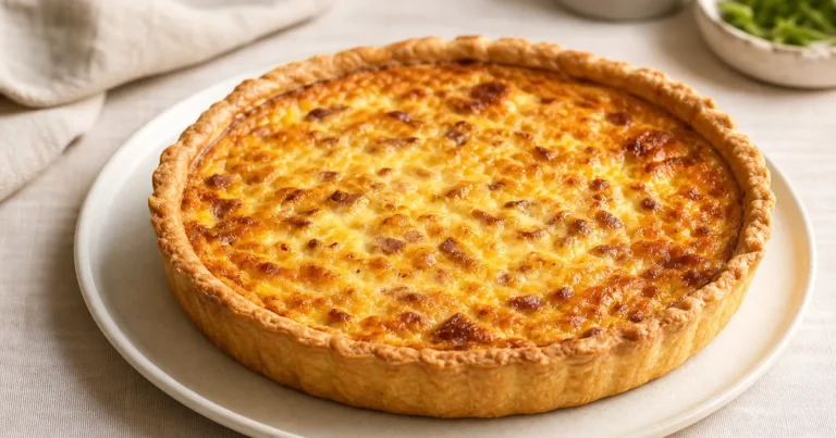 quiche lorraine maison, un plat principal servi à table