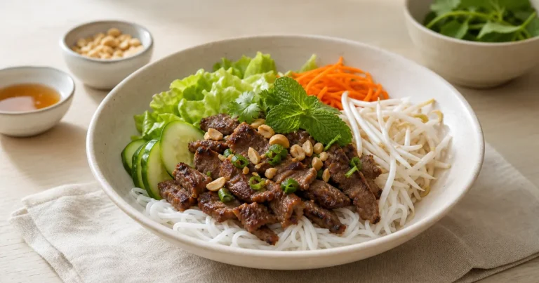 Bò Bún Vietnamien maison, un plat principal servi à table