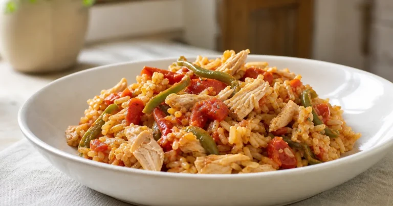 Jambalaya au Poulet et maison, un plat principal servi à table