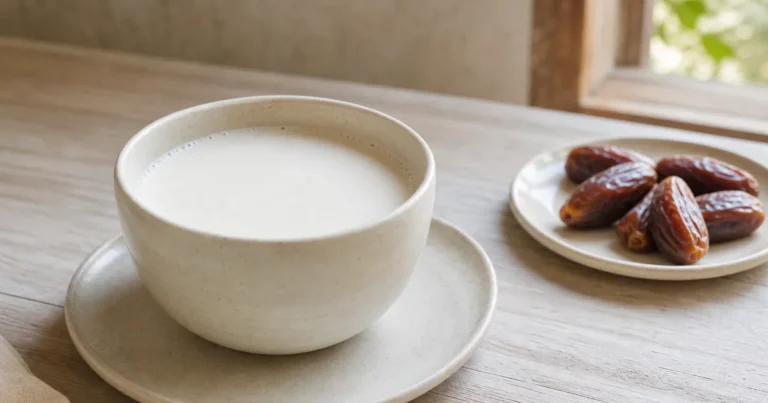 lait d'amande maison sans lactose, une boisson servie à table