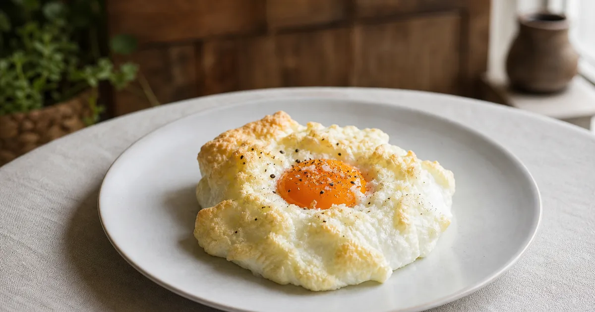 Recette de l'œuf nuage : délicatesse légère et savoureuse 1 œuf nuage maison, une entrée servie à table