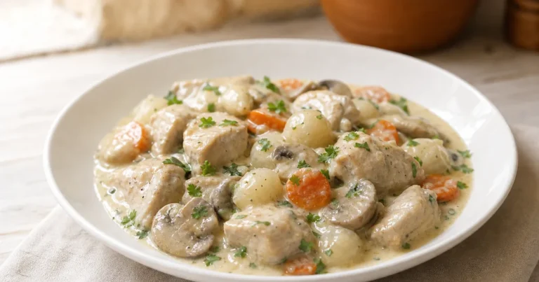 blanquette de veau maison, un plat principal servi à table