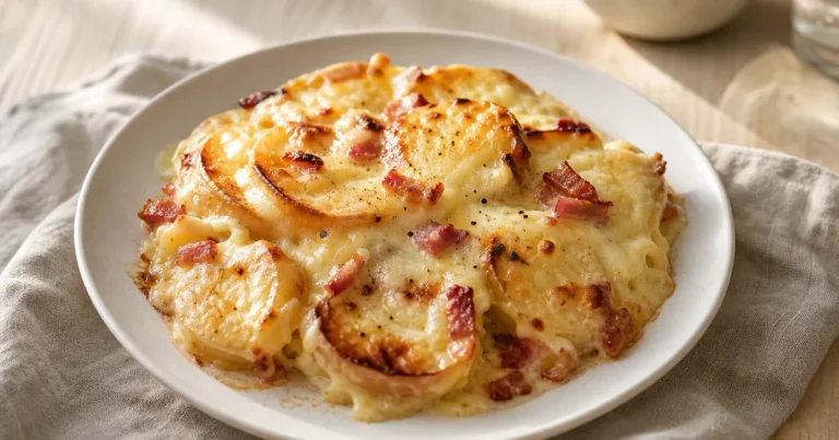 tartiflette maison, un plat principal servi à table