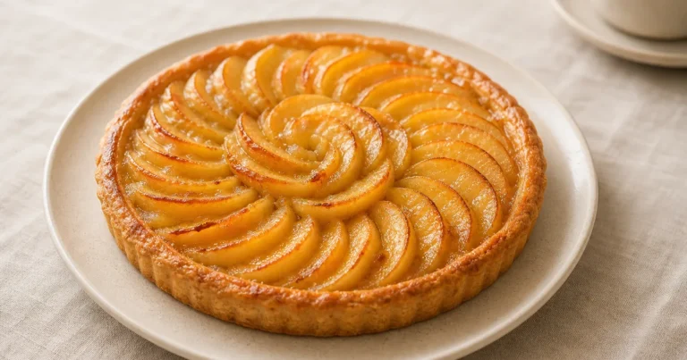 tarte aux pommes maison, un dessert servi à table