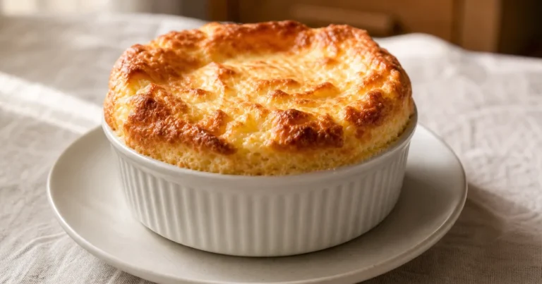 soufflé au fromage maison, une entrée servie à table