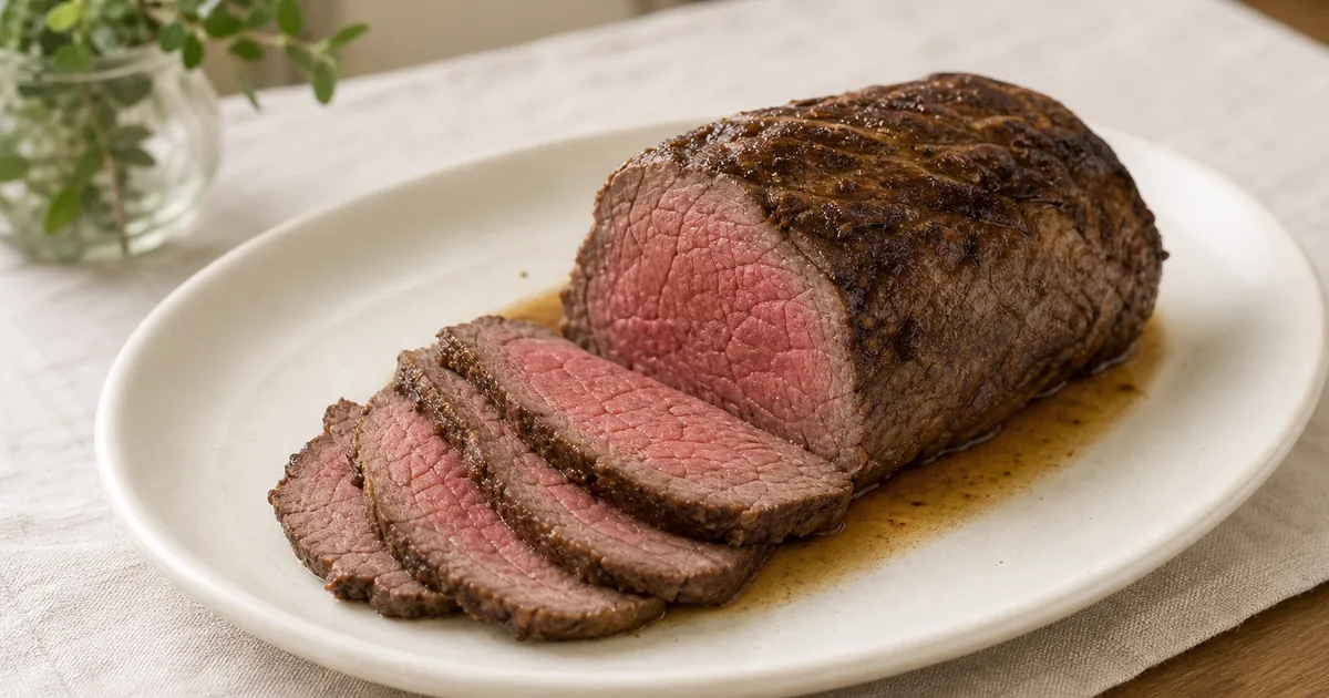 Rôti de bœuf au four : recette facile et rapide 1 Rôti de bœuf au four maison, un plat principal servi à table