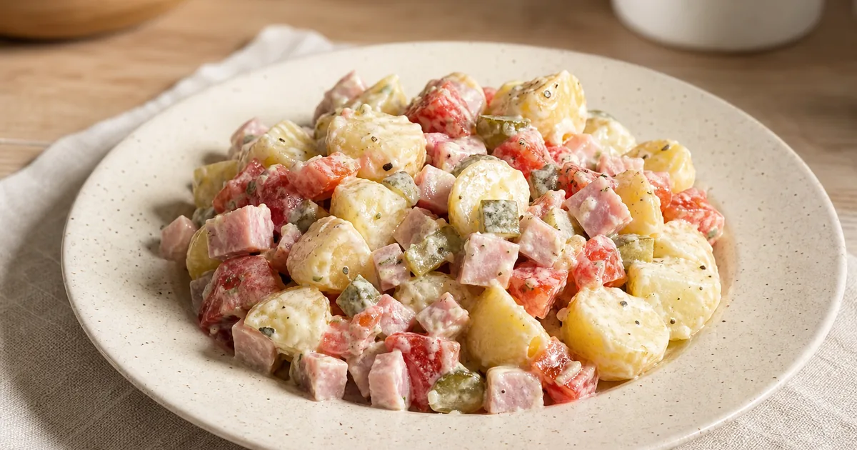 Salade piémontaise de Jean-Pierre maison, une entrée servie à table