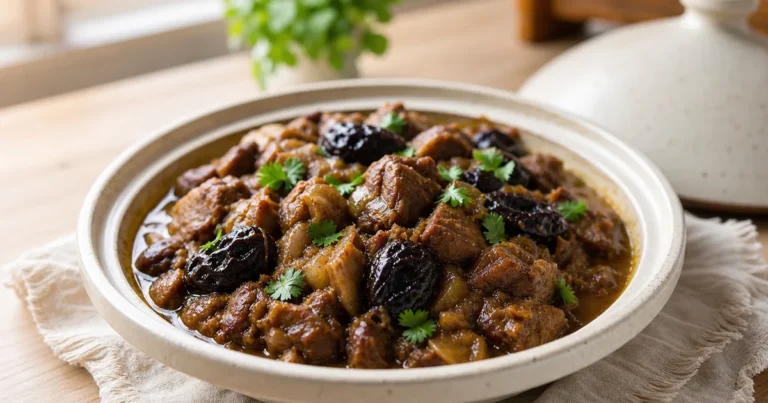 Tajine Traditionnel Marocain maison, un plat principal servi à table