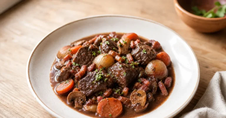 Bœuf bourguignon maison, un plat principal servi à table
