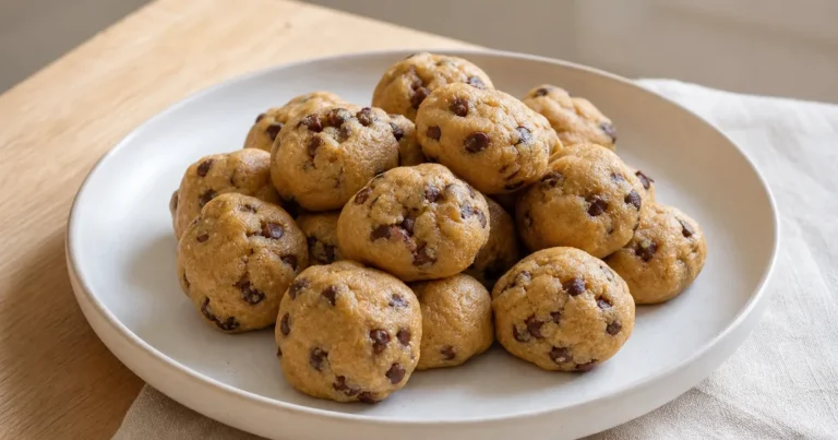 Bouchées de pâte à cookie maison, un dessert servi à table