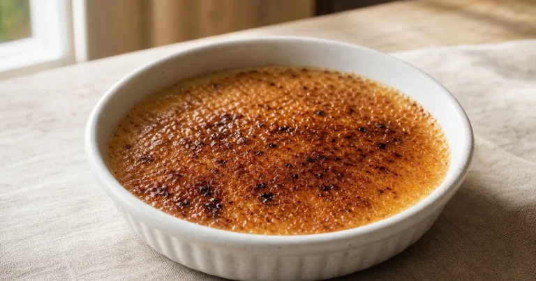 Crème brûlée à la vanille maison, un dessert servi à table