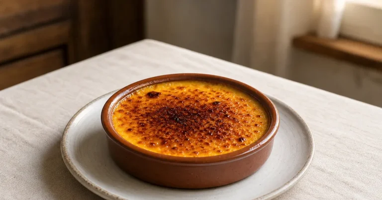 Crème catalane maison, un dessert servi à table