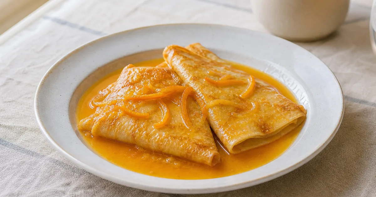 Crêpes Suzette : recette gourmande pour la Chandeleur 1 Crêpes Suzette maison, un dessert servi à table