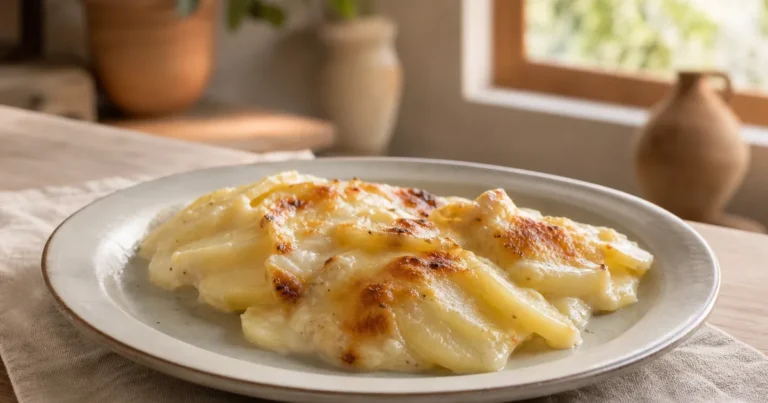 Gratin de pommes de terre fondant maison, un plat principal servi à table