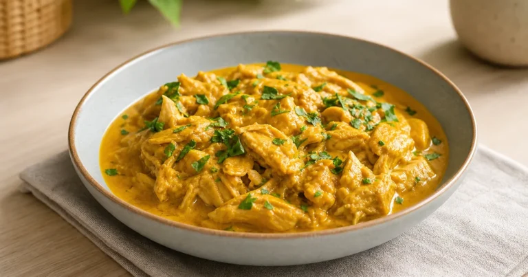 Poulet au coco et curry maison, un plat principal servi à table