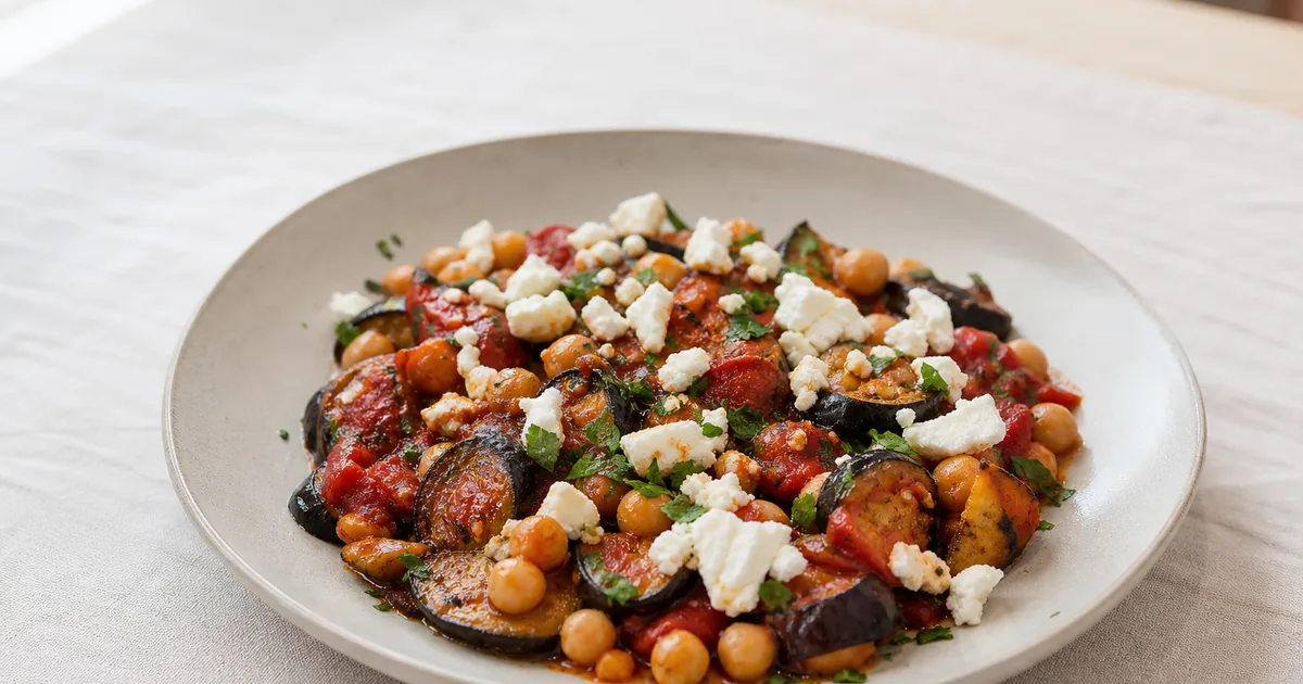 aubergines au four et maison, un plat principal servi à table