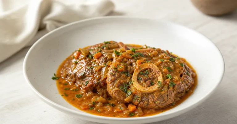 osso bucco de veau traditionnel maison, un plat principal servi à table