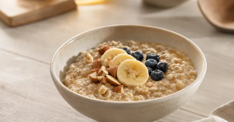 porridge pour le petit-déjeuner maison, un petit-déjeuner servi à table